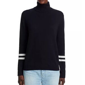 Aqua Black Cashmere Athletic Stripe Turtleneck Sweater
